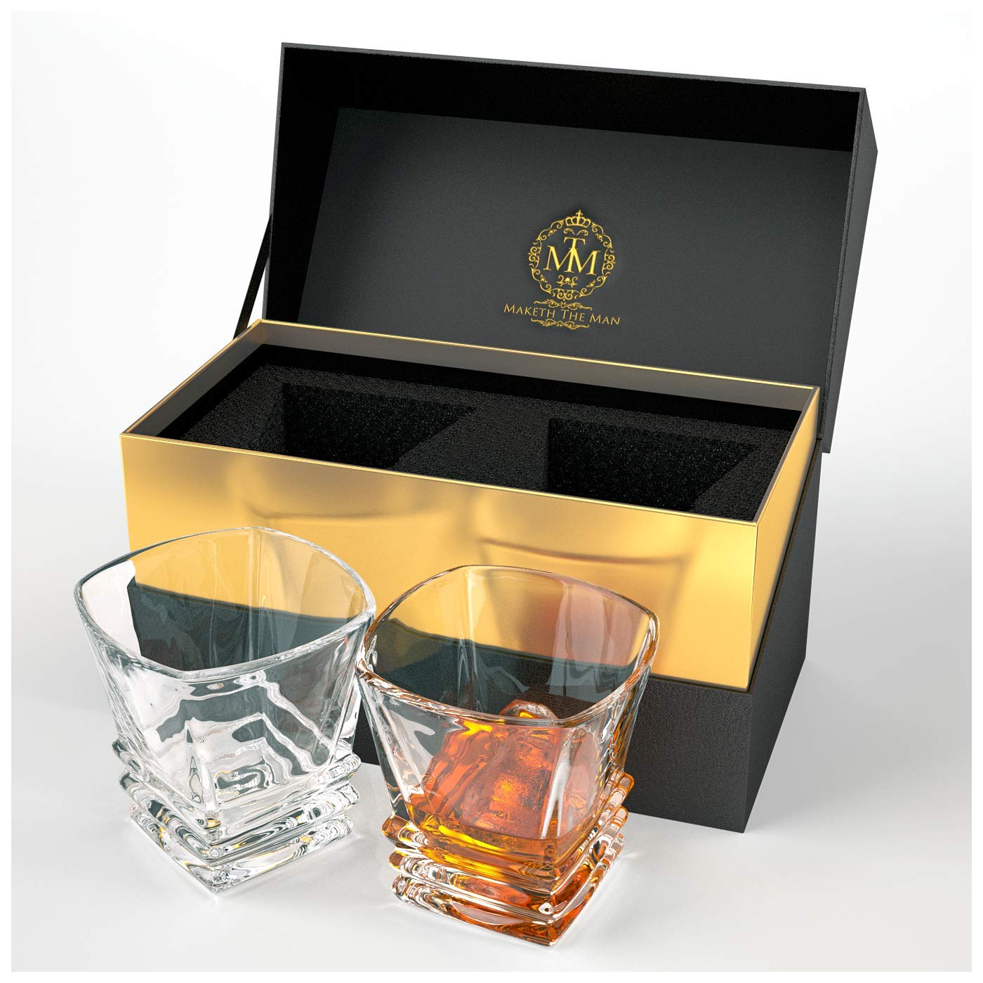 Maketh The Man Crystal Whiskey Glass Set - Premium 10oz Bourbon Glasses, Old Fashioned Whiskey Glasses & Scotch Glasses. Double Old Fashioned Glass for Whisky & Other Liquors.