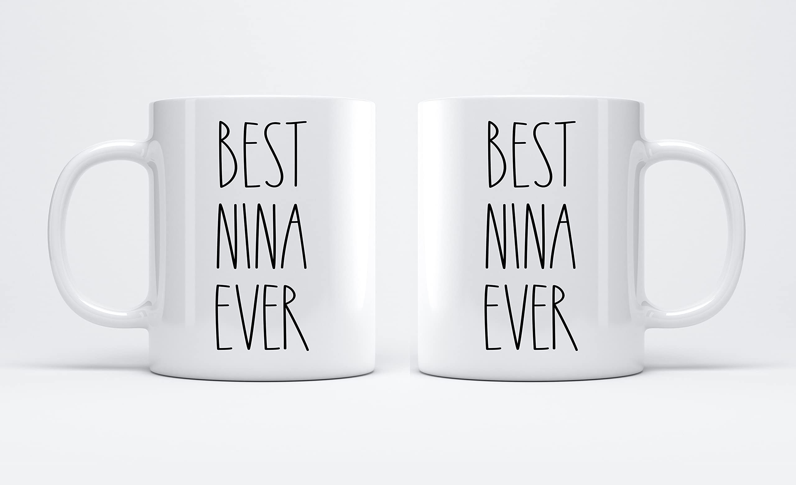 FundingCharlee Best Nina Ever Coffee Mug - Font Rae Dunn Inspired Style Father's Day/Mother's Day Family For Birthday Present The 11oz, White, B2F3LPRMPA-11oz