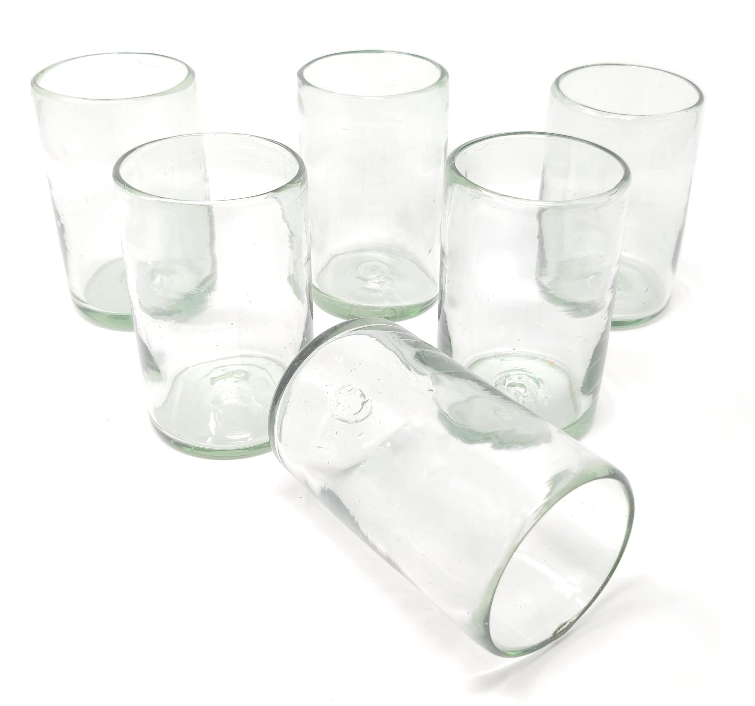 Dos Sueños Hand Blown Mexican Drinking Glasses – Set of 6 Natural Clear Glasses (14 oz each)