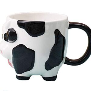 Mozacona 3D Ceramic Relief Cow Coffee Mug,Hand Painted Milk Cup with Handle