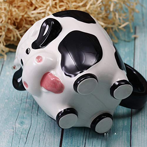 Mozacona 3D Ceramic Relief Cow Coffee Mug,Hand Painted Milk Cup with Handle