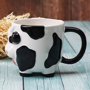 Mozacona 3D Ceramic Relief Cow Coffee Mug,Hand Painted Milk Cup with Handle