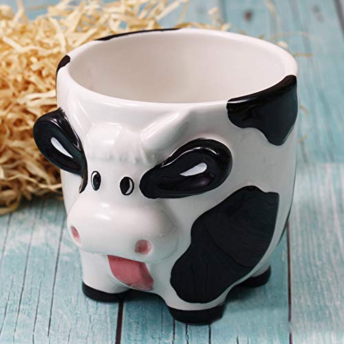 Mozacona 3D Ceramic Relief Cow Coffee Mug,Hand Painted Milk Cup with Handle