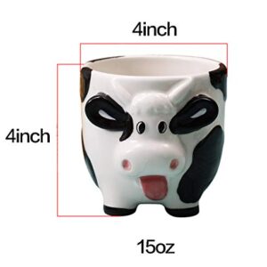 Mozacona 3D Ceramic Relief Cow Coffee Mug,Hand Painted Milk Cup with Handle