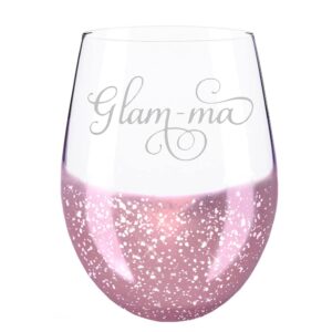 Valentines Day Gifts for Grandma, Glam-ma Glamorous Grandmother Stemless Pink Wine Glass Funny Gifts for Grandma