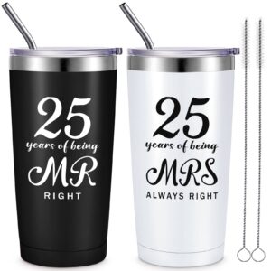 cunhill 2 pcs wedding anniversary coffee mug being mr/mrs always right present set anniversary presents for couple 20 oz mug tumbler with lids for grandparents parents (25th tumbler)