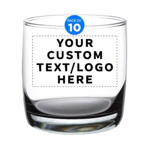custom whiskey glasses 10 oz set of 10, personalized bulk pack - heavy base old fashioned glass, perfect for scotch, bourbon, whiskey, cocktail - black