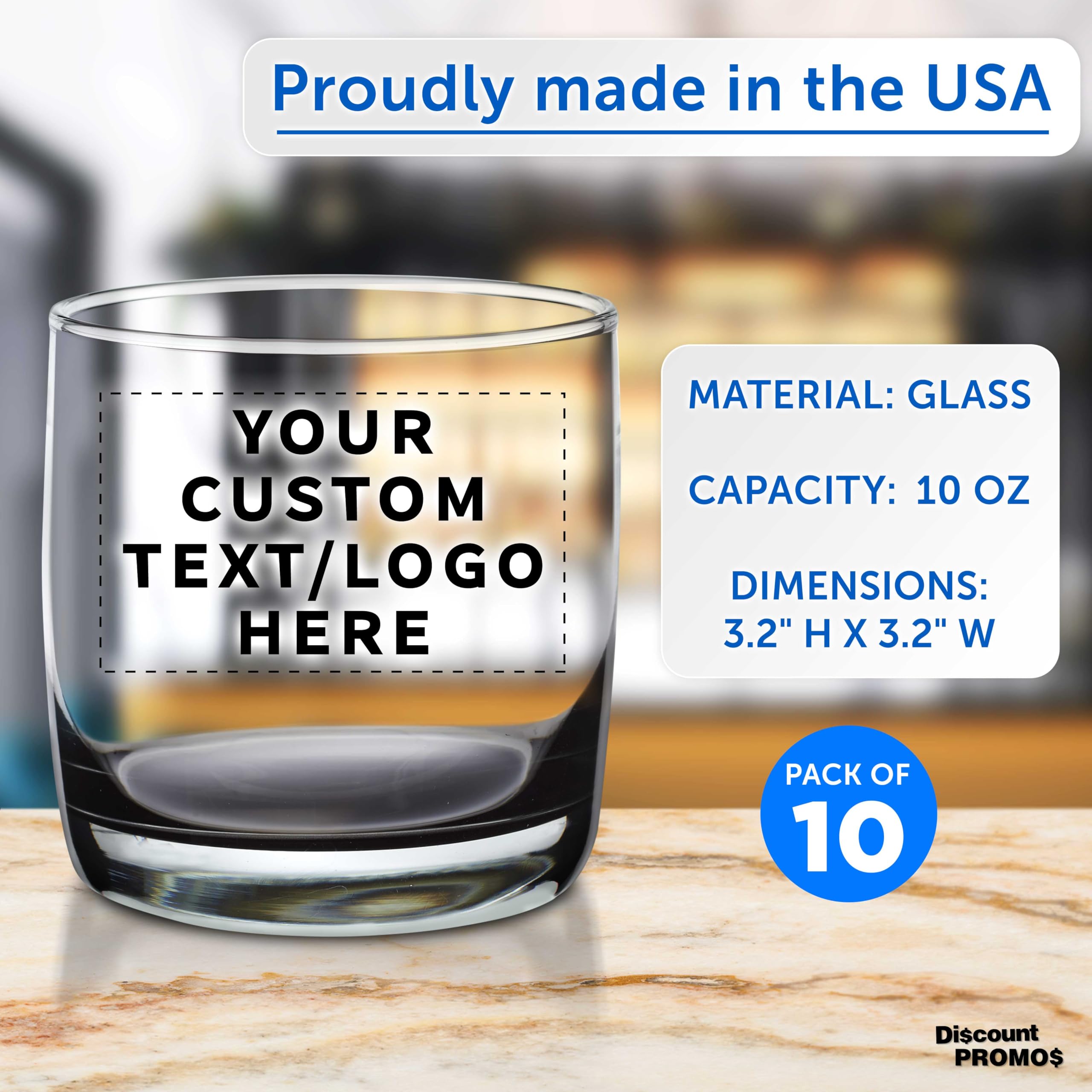 Custom Whiskey Glasses 10 oz Set of 10, Personalized Bulk Pack - Heavy Base Old Fashioned Glass, Perfect for Scotch, Bourbon, Whiskey, Cocktail - Black