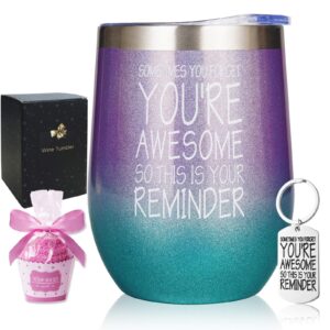 sometimes you forget that you are awesome, thank you gifts, funny inspirational birthday graduation gifts for women, coworker, friends 12oz vacuum insulated tumbler with keychain sock