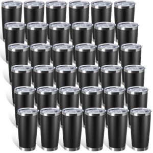 sieral 36 packs 20 oz stainless steel tumbler bulk with lid vacuum double wall insulated travel coffee mug powder coated insulated tumbler cup for christmas wedding birthday party favor gifts (black)