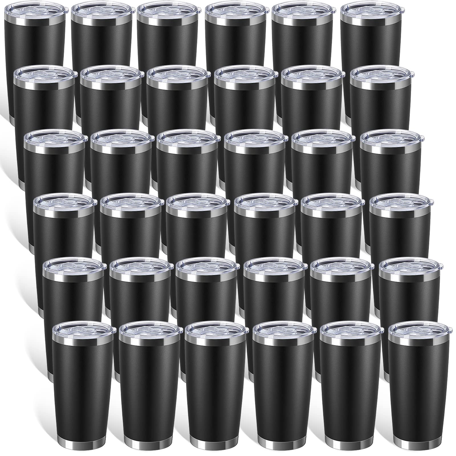 Sieral 36 Packs 20 oz Stainless Steel Tumbler Bulk with Lid Vacuum Double Wall Insulated Travel Coffee Mug Powder Coated Insulated Tumbler Cup for Christmas Wedding Birthday Party Favor Gifts (Black)