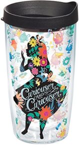 tervis disney - alice in wonderland - curiouser made in usa double walled insulated tumbler cup keeps drinks cold & hot, 16oz, classic