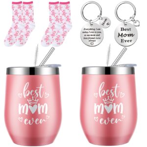 ferraycle 2 sets teacher/mom cups for women, teacher/mom appreciation gifts daycare mug tumbler keychain socks for appreciation prechool gift teachers' day/mother's day (mom)
