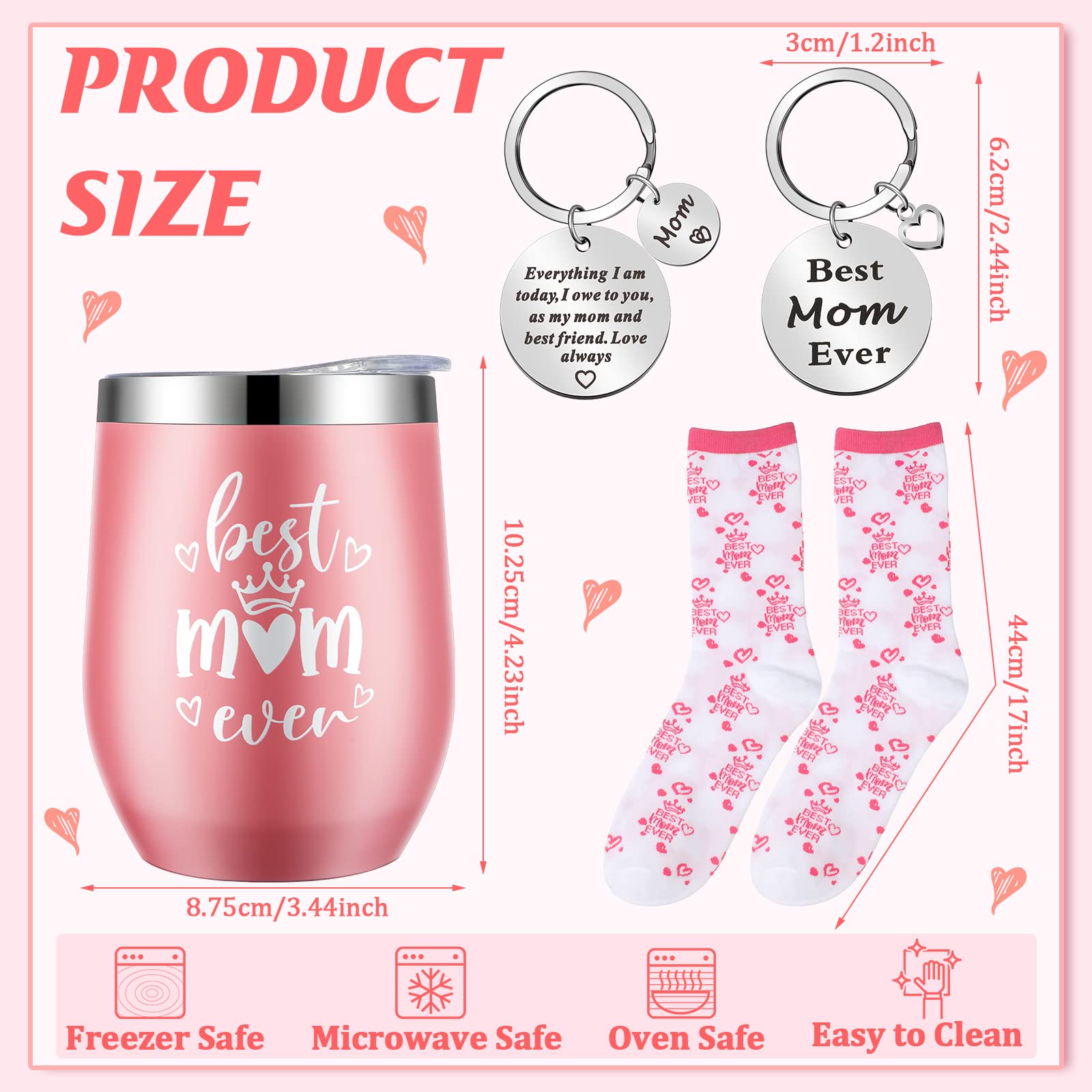 Ferraycle 2 Sets Teacher/Mom Cups for Women, Teacher/Mom Appreciation Gifts Daycare Mug Tumbler Keychain Socks for Appreciation Prechool Gift Teachers' Day/Mother's Day (Mom)