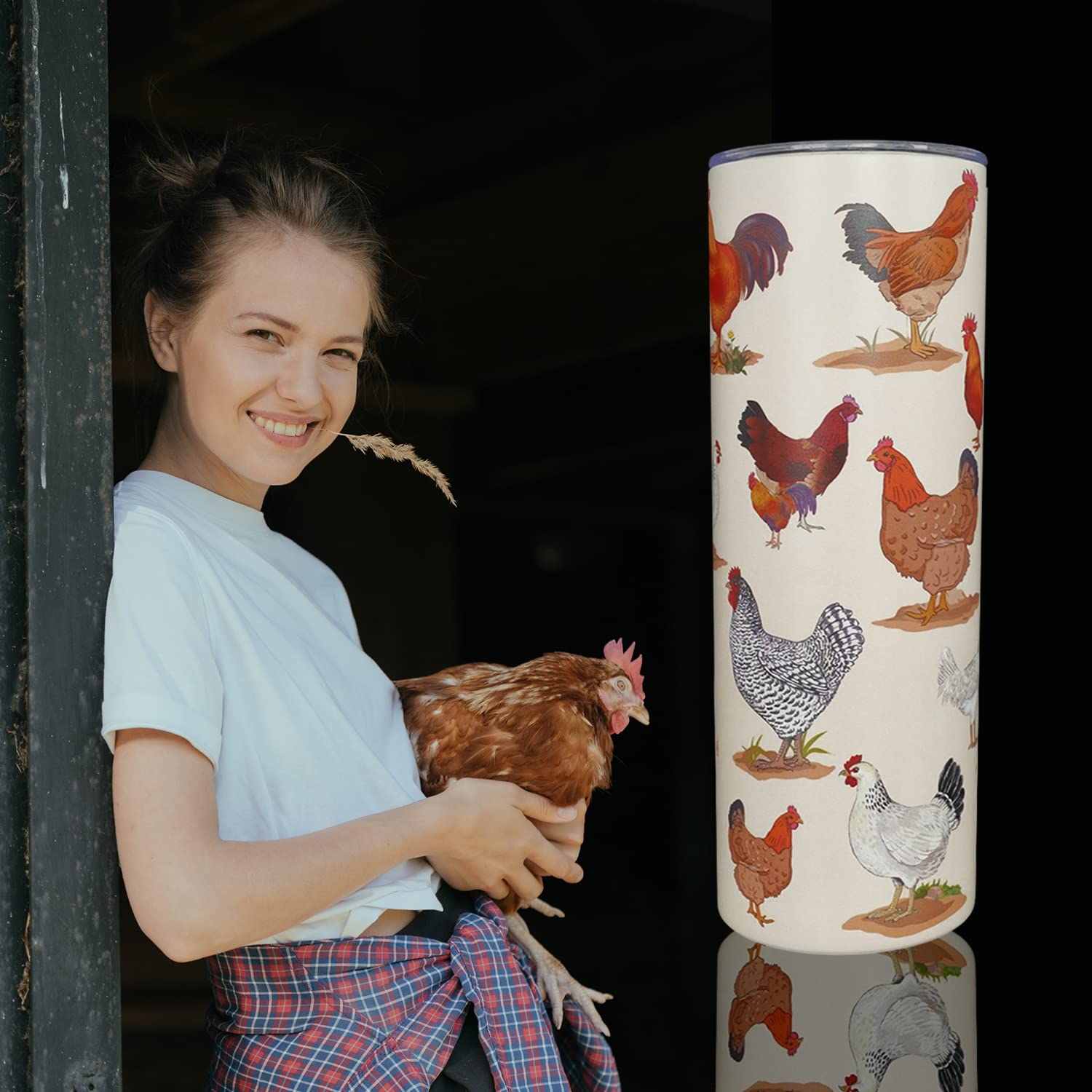 Breeds of Chicken Tumbler, Chicken Gifts for Chicken Lovers, Rooster Cup, Breeds of Chicken Tumbler, Cute Tumbler with Lid and Straw, Chicken Cup Travel Mug Coffee Mugs- 20 OZ Chicken Breed Tumbler