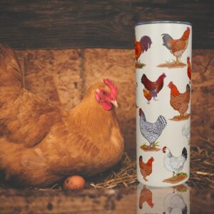 Breeds of Chicken Tumbler, Chicken Gifts for Chicken Lovers, Rooster Cup, Breeds of Chicken Tumbler, Cute Tumbler with Lid and Straw, Chicken Cup Travel Mug Coffee Mugs- 20 OZ Chicken Breed Tumbler