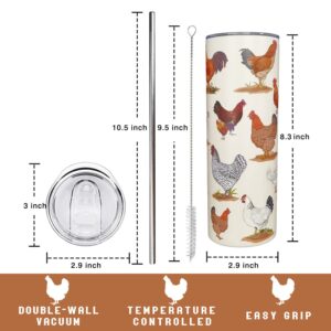 Breeds of Chicken Tumbler, Chicken Gifts for Chicken Lovers, Rooster Cup, Breeds of Chicken Tumbler, Cute Tumbler with Lid and Straw, Chicken Cup Travel Mug Coffee Mugs- 20 OZ Chicken Breed Tumbler