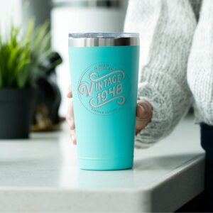 75th Birthday Gifts for Women and Men - 1948 Vintage 16 oz Stainless Steel Mint Coffee Tumbler