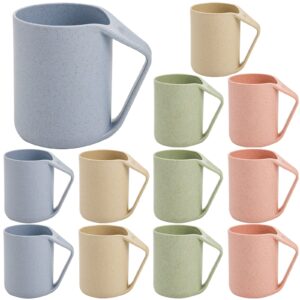 okllen 12 pack wheat straw plastic coffee cups, 13.5 oz healthy drinking mugs, eco-friendly mugs party cups set for water, milk, juice, tea, lightweight, 4 colors