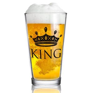 King and Queen Beer and Wine Glass Gift Set of 2 | Fun Novelty His and Hers or Husband Wife Drinkware | Couple, Newlywed | Wedding or Favorite Couples | USA Made