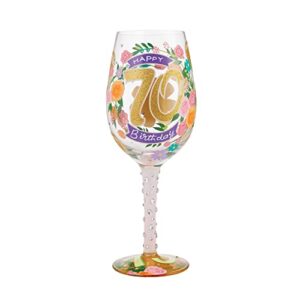 enesco designs by lolita happy 70th birthday hand-painted artisan wine glass, 1 count (pack of 1), multicolor