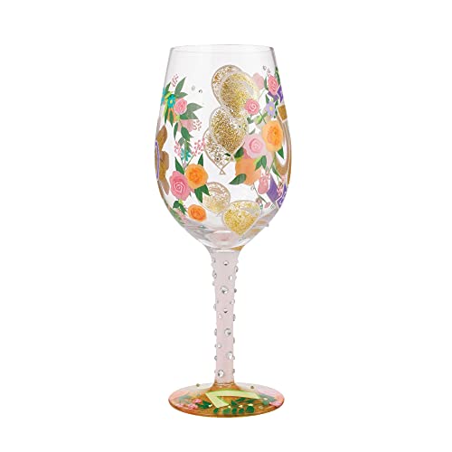 Enesco Designs by Lolita Happy 70th Birthday Hand-Painted Artisan Wine Glass, 1 Count (Pack of 1), Multicolor