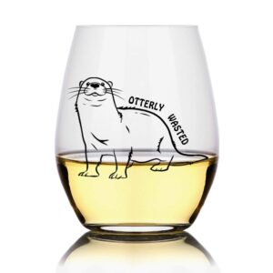 perfectinsoy otterly wasted cute stemless wine glass, otter wine glass, gift for otter lover, otter-themed gifts