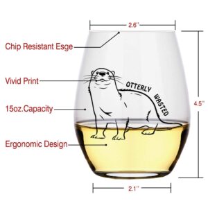 Perfectinsoy Otterly Wasted Cute Stemless Wine Glass, Otter Wine Glass, Gift For Otter Lover, otter-themed gifts