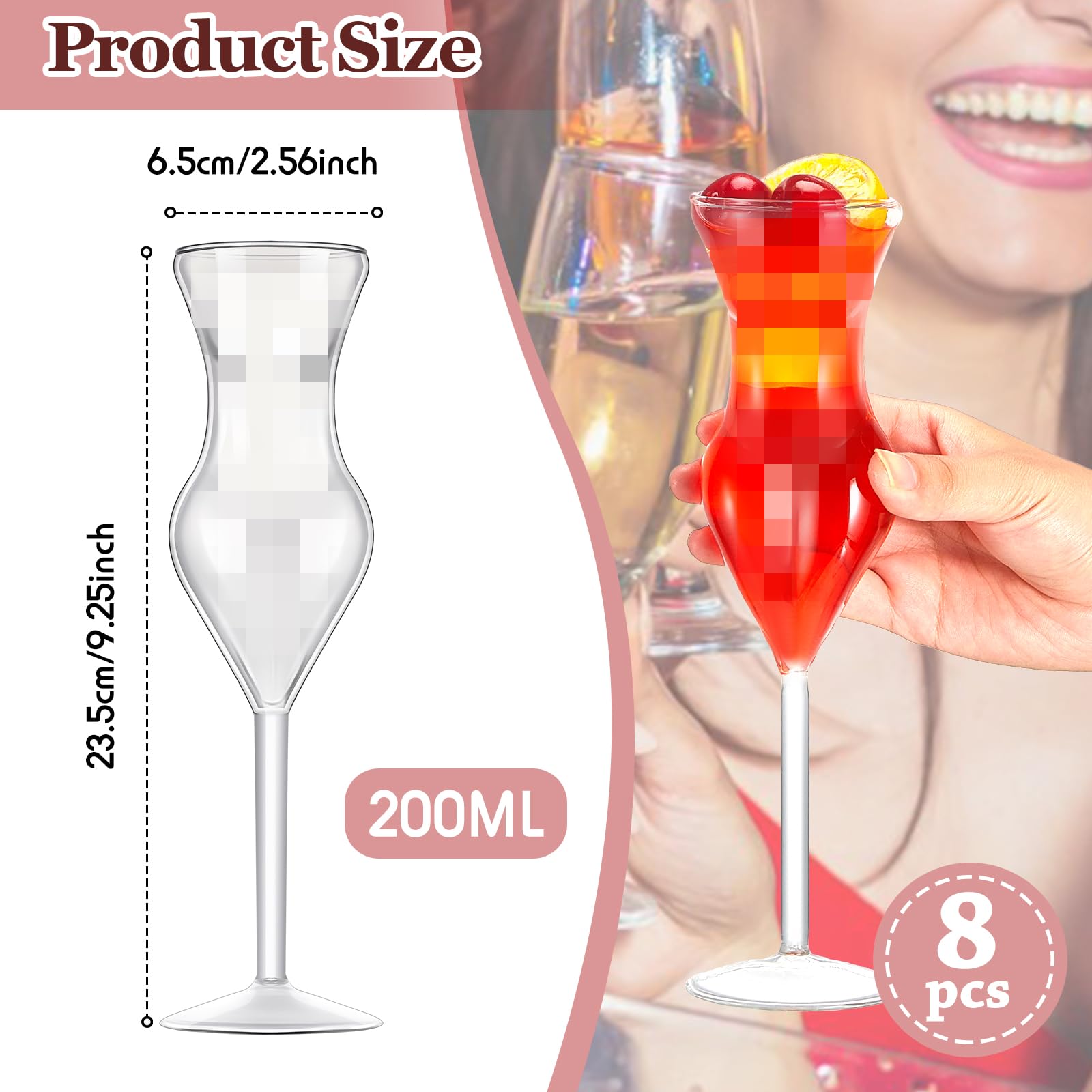 Suclain 8 Pcs Funny Wine Glasses Fancy Shaped Wine Glass Cute Cocktail Glasses Cool Drinking Glasses Cup Creative Goblet Glassware for Party Champagne Housewarming Bar Celebration Gift