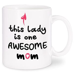 gifts for mom from daughter son, this lady is one awesome mom, 11oz novelty funny coffee mugs, christmas birthday mothers day presents idea
