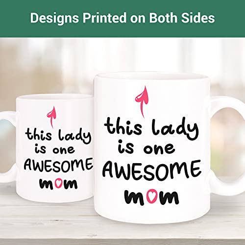 Gifts for Mom from Daughter Son, This Lady is One Awesome Mom, 11oz Novelty Funny Coffee Mugs, Christmas Birthday Mothers Day Presents Idea