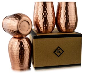 kosdeg copper cups - 16 oz set of 4 - a unique way to enjoy wine - the perfect pure copper tumbler for water - copper drinking cups better than glasses or plastic - moscow mule copper cup for drinking