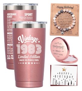 xinezaa 41st birthday gifts set for men women, 41st birthday gift for friend coworker wife mom aunt, happy 41 years old birthday party decorations, 20oz tumbler cup, rose gold