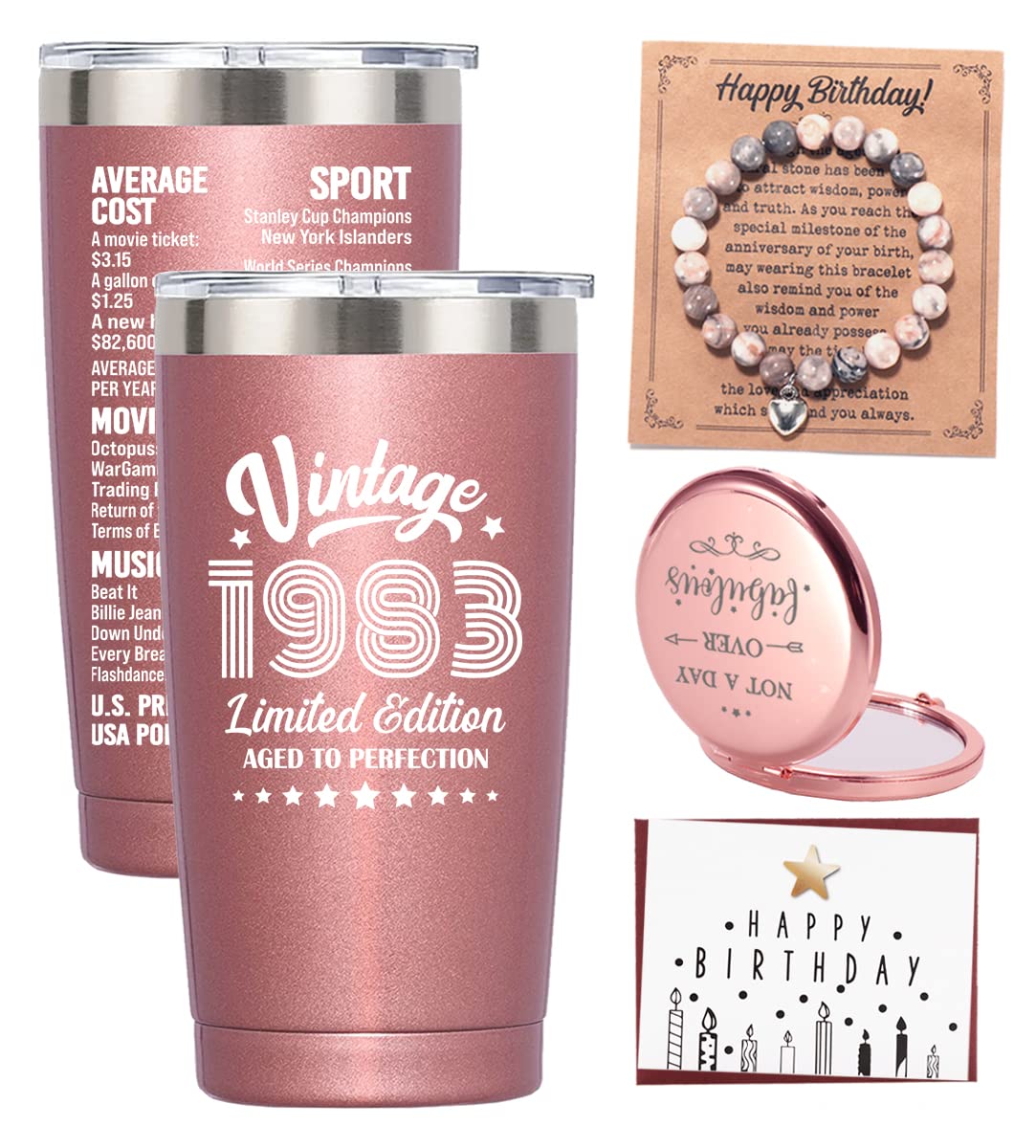 Xinezaa 41st Birthday Gifts Set for Men Women, 41st Birthday Gift for Friend Coworker Wife Mom Aunt, Happy 41 Years Old Birthday Party Decorations, 20oz Tumbler Cup, Rose Gold