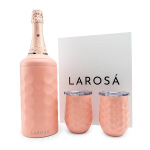 larosÁ gift set - wine chiller with 2 stemless wine tumblers - unique gift ideas for wine & champagne enthusiasts - wine bottle chiller gift set - powder coated & double walled stainless steel