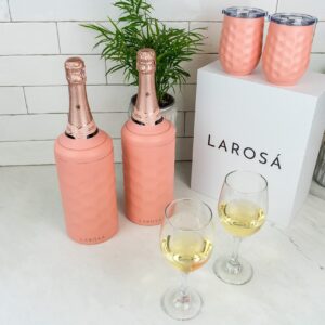 LAROSÁ Gift Set - Wine Chiller with 2 Stemless Wine Tumblers - Unique Gift Ideas for Wine & Champagne Enthusiasts - Wine Bottle Chiller Gift Set - Powder Coated & Double Walled Stainless Steel