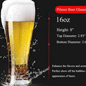 Ecentaur Pilsner Beer Glasses Steins Pint Glass Beer Mug for Drinking Classics Beer Cup Tumblers Pub Drinkware Bar Glassware Set of 6