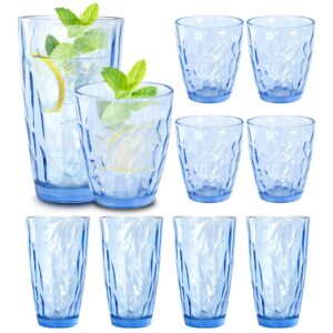creativeland drinking glasses tumbler light blue set of 8, for water,cocktail,juice,beer,iced coffee,clear blue glassware for kitchen,thick & heavy glass highball glasses with heavy base 15.8oz/13.7oz