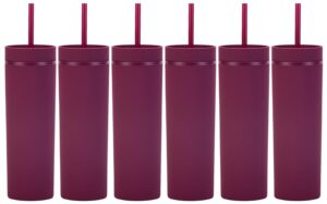 essasea matte burgundy tumblers with lids and straws.16oz skinny tumblers bulk.double walled plastic acrylic pastel tumblers cups for iced coffee smoothie.diy silm tumblers.