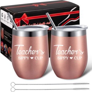 2 pack gifts for teacher funny teacher appreciation gifts, teacher’s sippy cup personalized year end graduation birthday gifts for teachers, 12 oz insulated wine tumbler