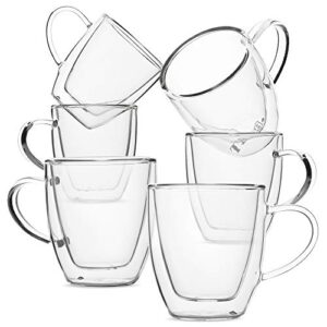 btat- small espresso cups, demitasse cups, set of 6 (2.0 oz, 60 ml), glass coffee mugs, double wall glass cups, cappuccino cups, latte cups, clear coffee cup, tea glass