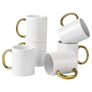 bycnzb 12 oz set of 6 white mugs sublimation blank mugs diy coated ceramic mugs for coffee tea, latte, cappuccino cocoa or diy gifts white/gold