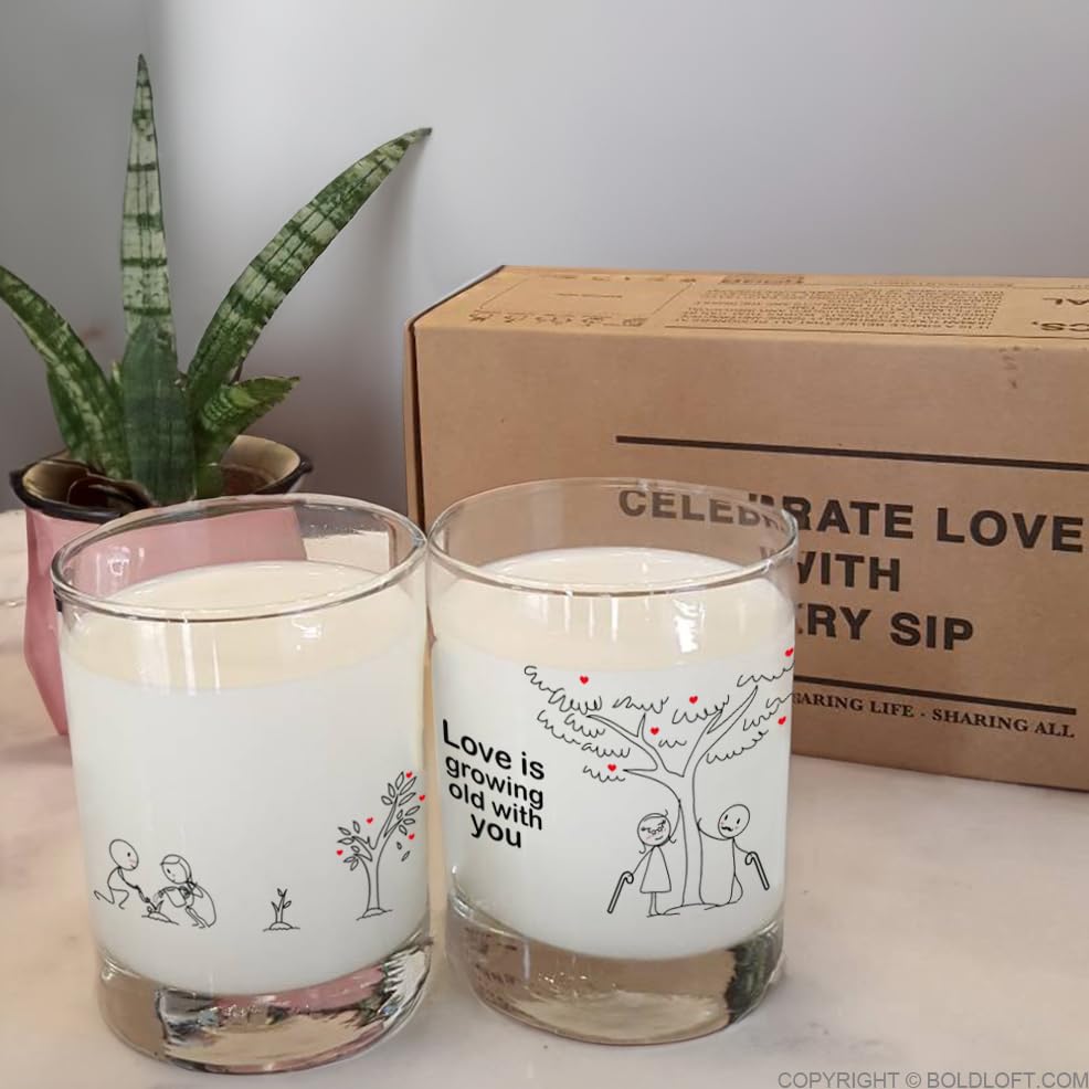 BoldLoft Grow Old with You Couple Drinking Glasses-Couple Gifts for Him Her Husband Wife His Hers Gifts for Anniversary Wedding Anniversary Dating Anniversary for Boyfriend Girlfriend