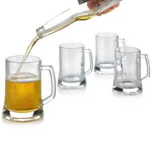 parnoo classic beer mug set, beer mugs with handles, glass beer steins, freezable beer glasses, beer mug set of 4-16 ounces
