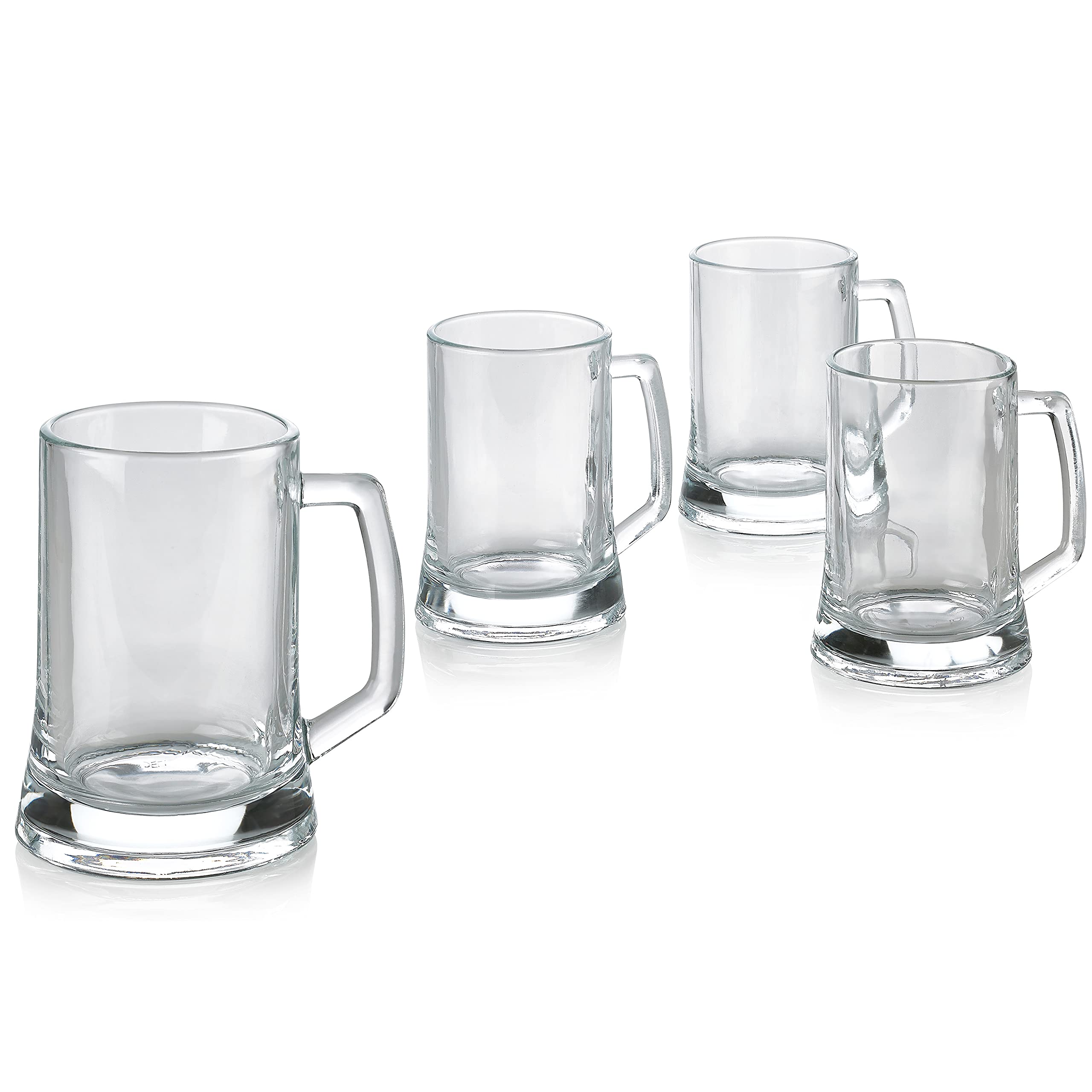 PARNOO Classic Beer Mug Set, Beer Mugs with Handles, Glass Beer Steins, Freezable Beer Glasses, Beer Mug Set of 4-16 Ounces