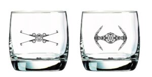 star wars glass set - x-wing & tie fighter - collectible gift set of 2 cocktail glasses - 10 oz capacity - classic design - heavy base