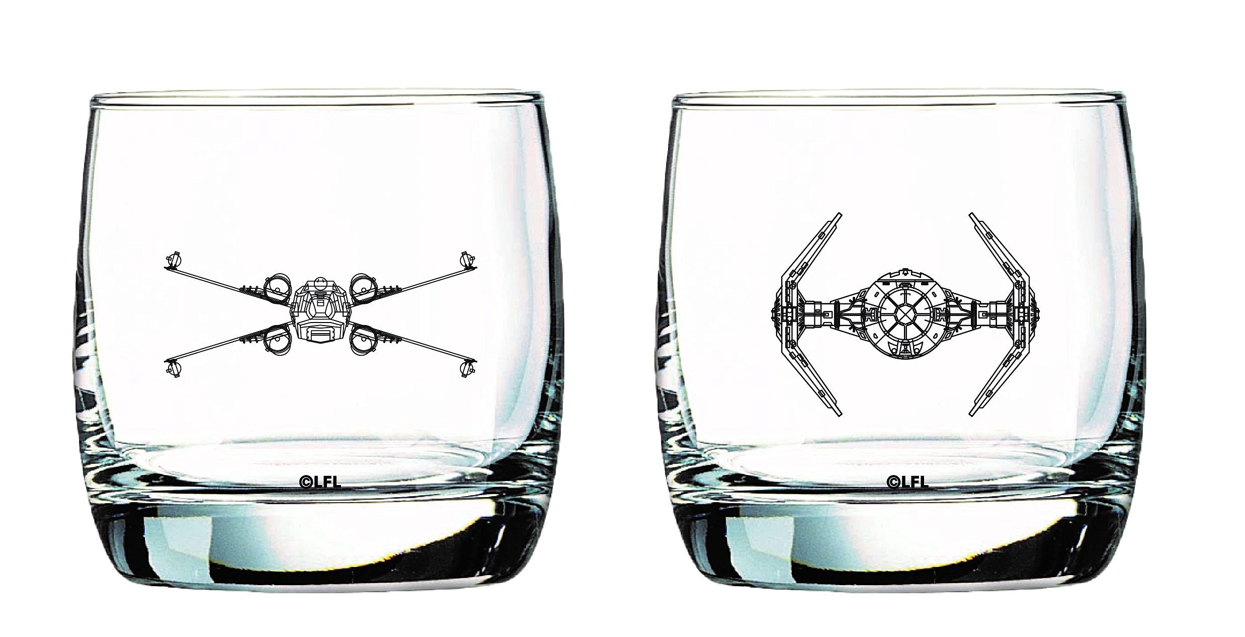 Star Wars Glass Set - X-Wing & TIE Fighter - Collectible Gift Set of 2 Cocktail Glasses - 10 oz Capacity - Classic Design - Heavy Base