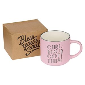 Bless Your Soul XL Extra Large Pink Coffee Mug Girl You Got This, Funny Birthday Gifts for Women, Mom, Co-worker Boss Lady Mug, Retro-Inspired Designs - 15oz Cup