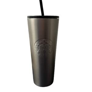 NEW Starbucks 2022 Core Silver Metallic & Black Stainless Steel Venti Tumbler,325 milliliter