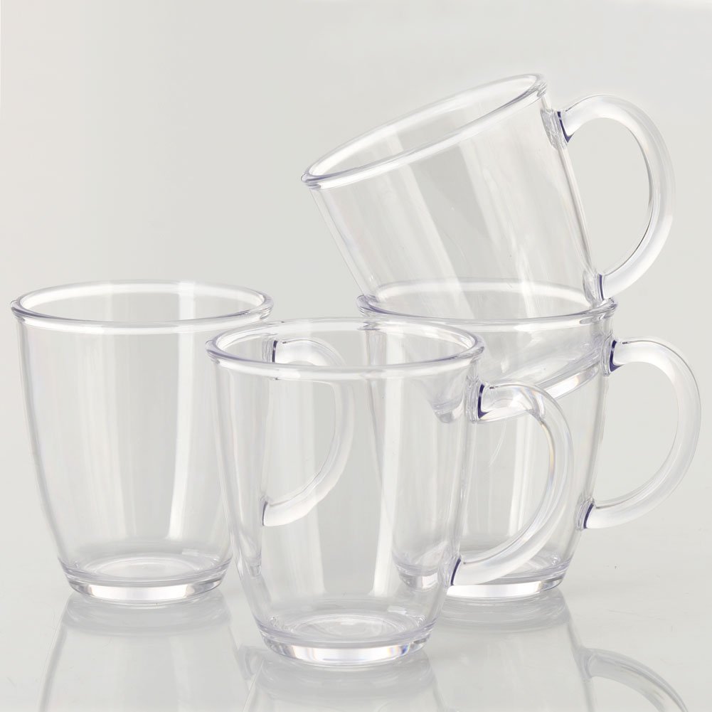 City Point 4 pcs 14 OZ OZ Crystal clear Plastic Coffee Mug, Break-Resistant Commercial Plastic Party Juice Cups, Picnic Drinking Cup